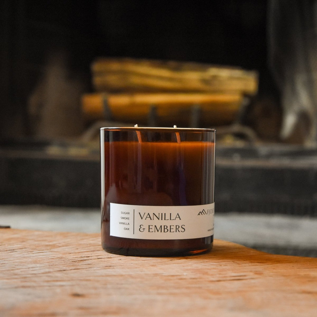 Vanilla & Embers Amber Jar Candle - FJORD AND FABLE